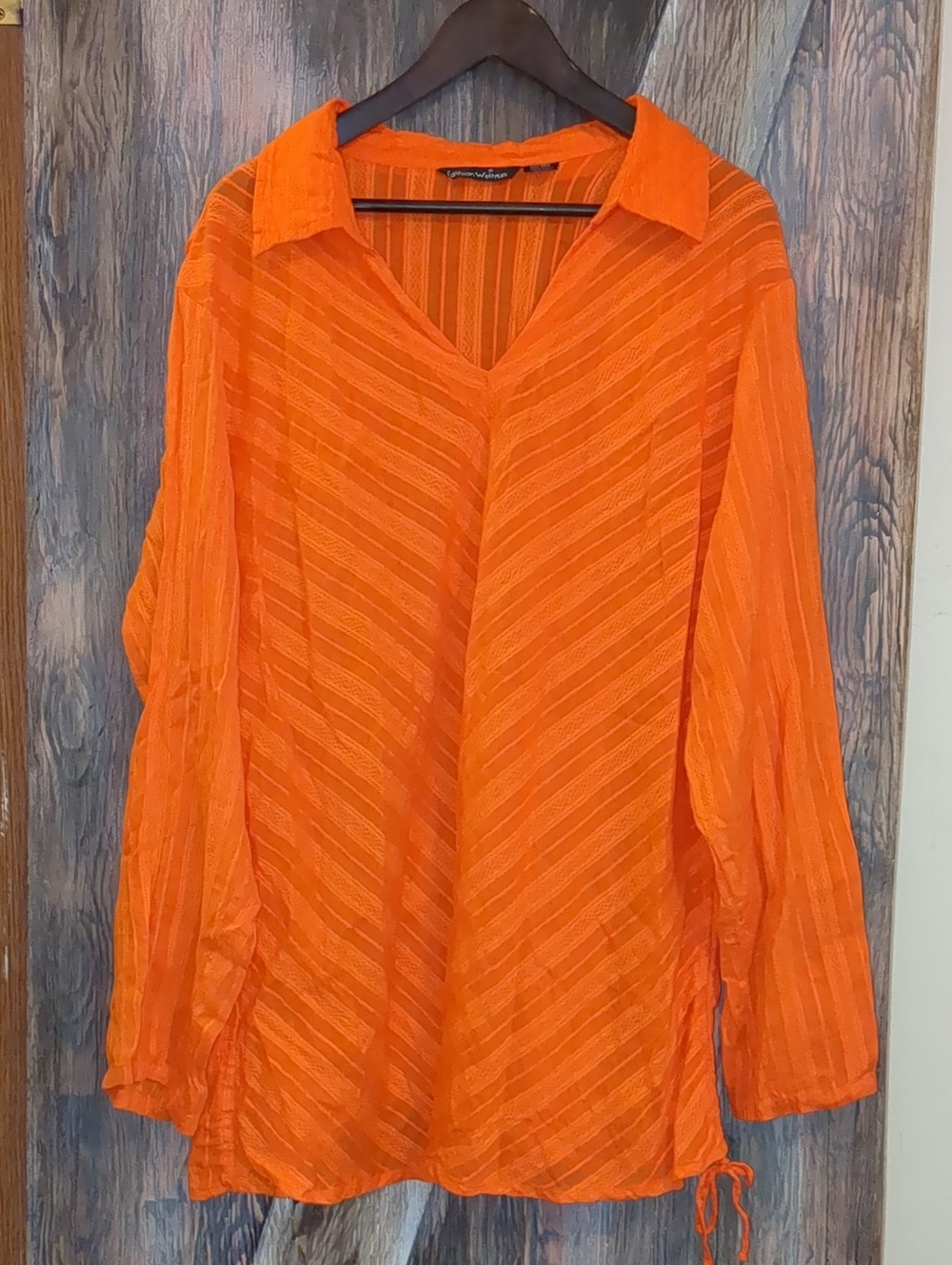 Bright Orange Sheer V-Neck Tunic Top Plus Size 3XL